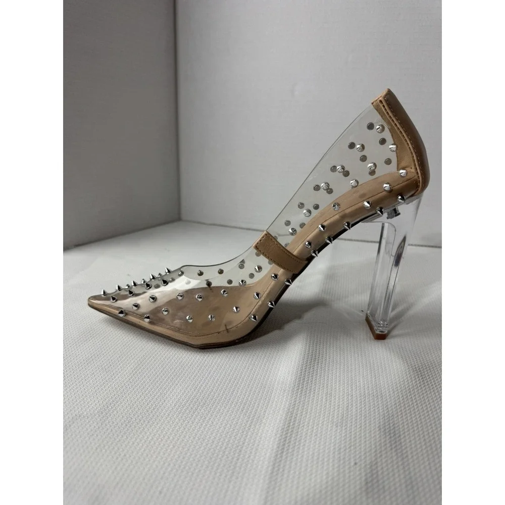 Shoe Dazzle Jamie Clear With Silver Studs Pumps Women's Size 8.5 great for PROM - Picture 6 of 14